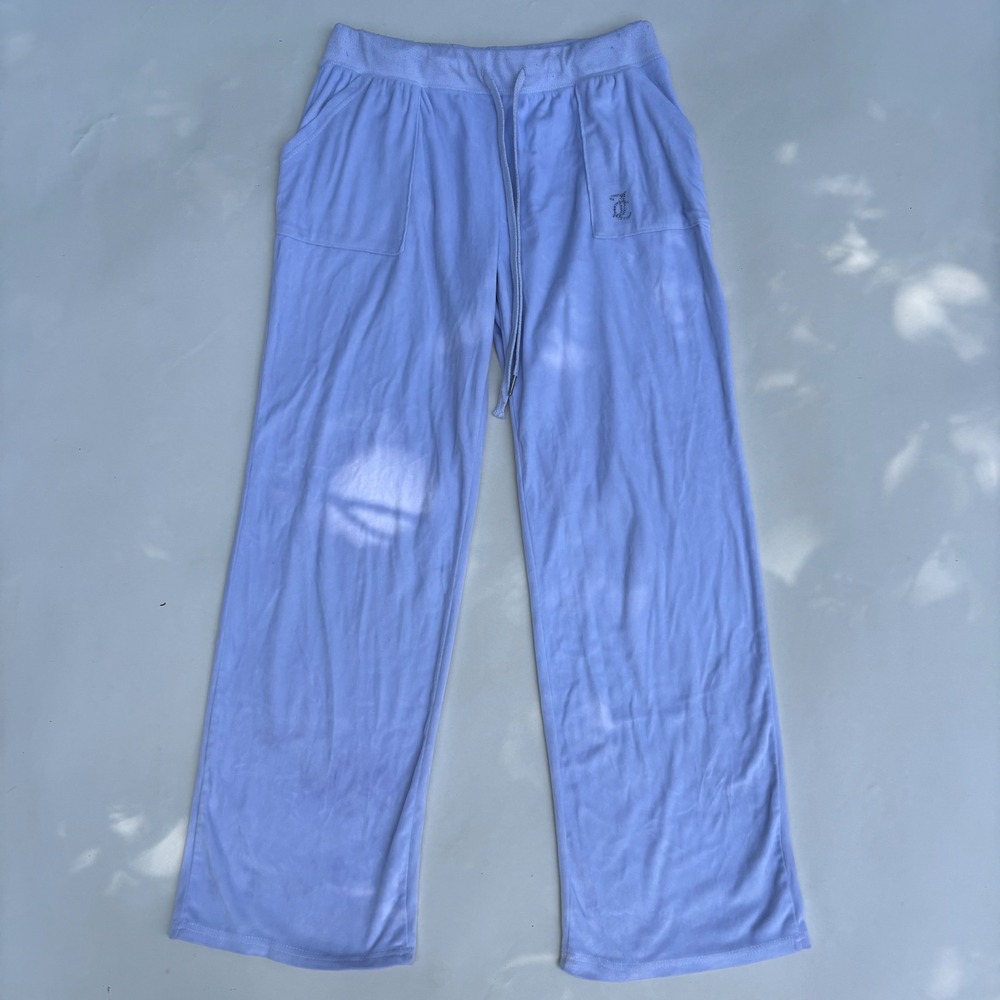 Juicy Couture Blue Velour Rhinestone Logo Sleepwear Track Pants Large 2835-118